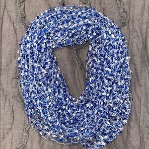 Blue and white infinity scarf